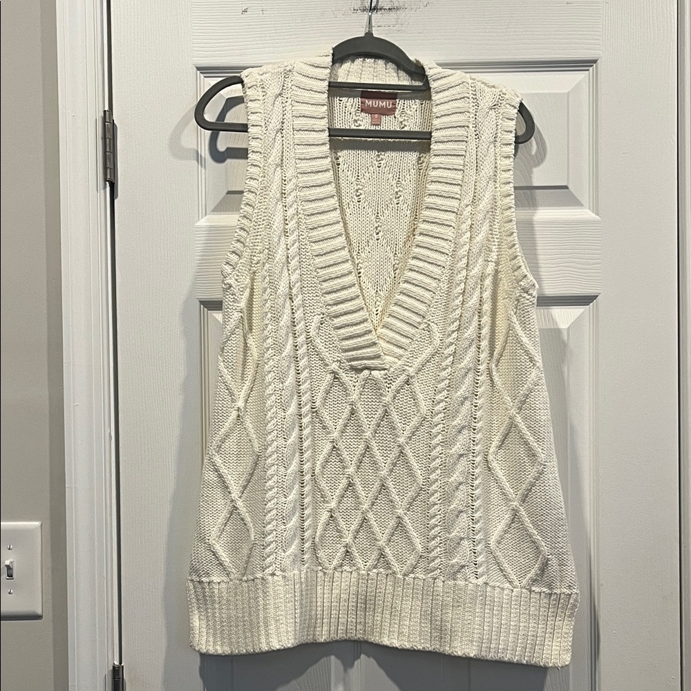 Show‎ Me Your MuMu Cable Knit  Cream Oversized V- Neck Sweater Vest Preppy SZ S